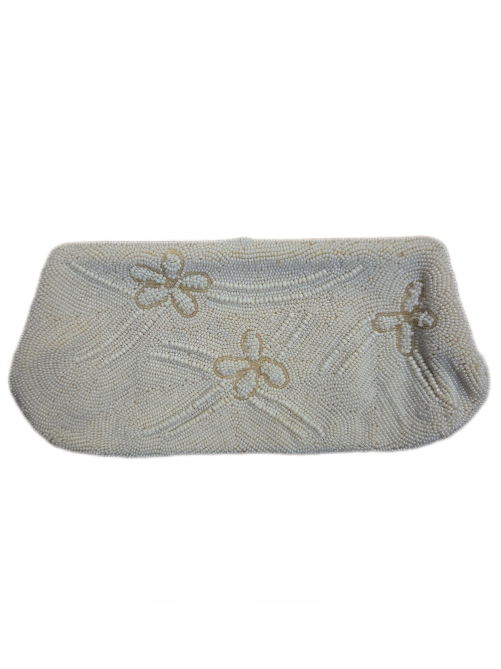 Vintage Ivory Beaded Floral Design Evening Prom Wedding Date Night Clutch